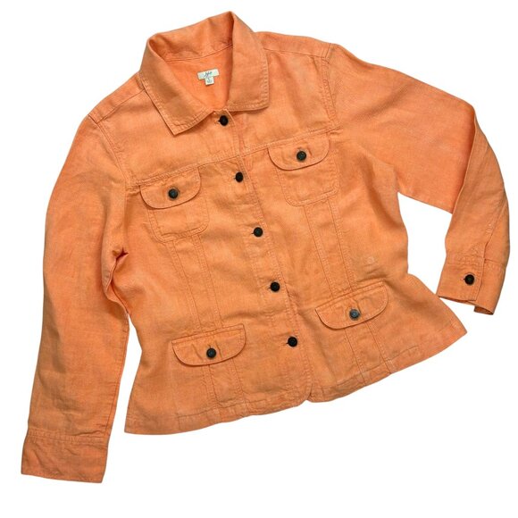 J Jill Peach Linen Trucker Inspired Button Up Jacket - Picture 8 of 8